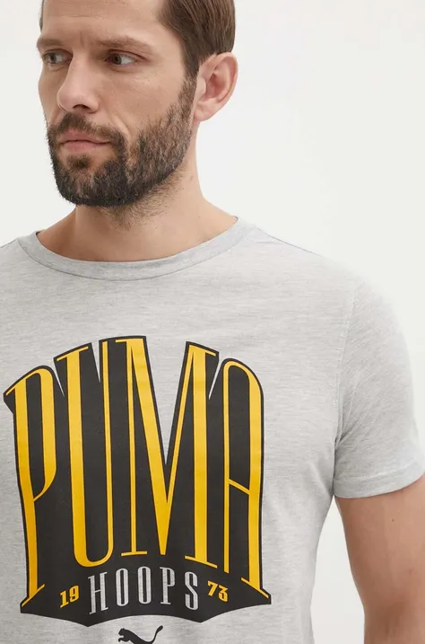 Majica kratkih rukava Puma za muškarce, boja: siva, s tiskom, 624819