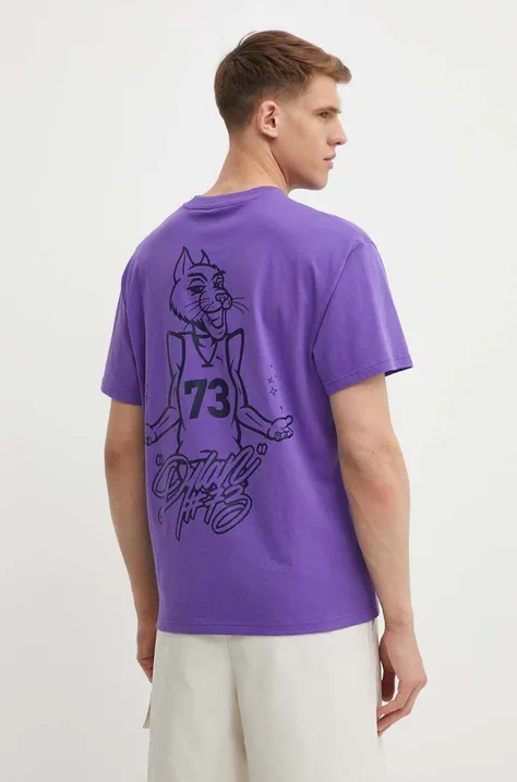 Хлопковая футболка Puma мужская цвет фиолетовый с принтом 625271