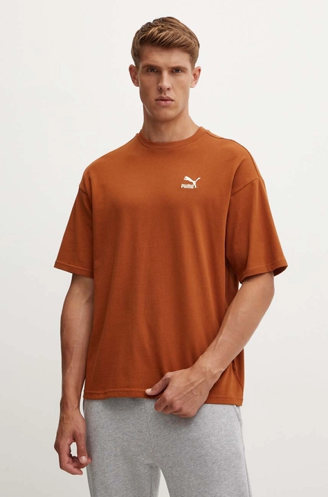 Puma cotton t-shirt men’s brown color