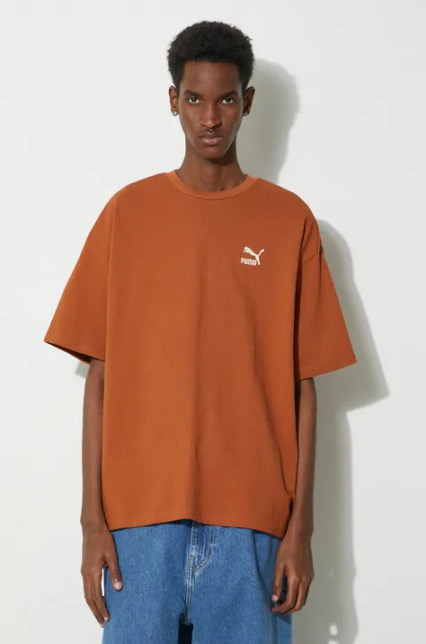 Puma t-shirt bawełniany  BETTER CLASSICS męski kolor brązowy z aplikacją 679188