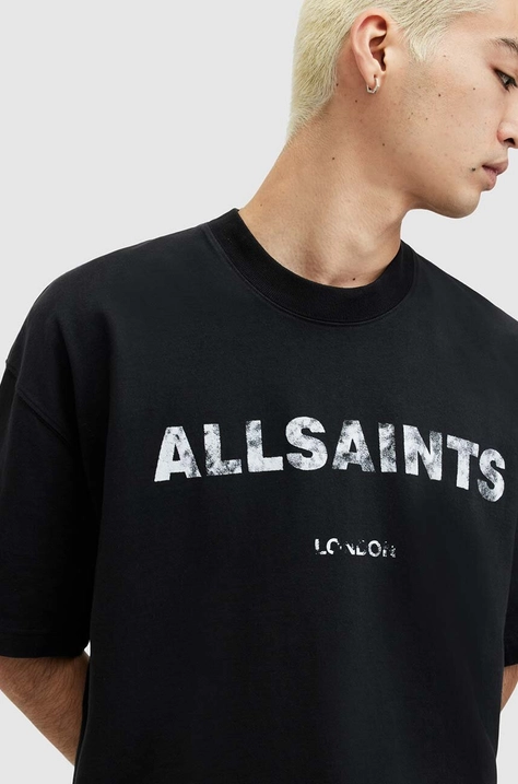 AllSaints t-shirt bawełniany FLOCKER męski kolor czarny z nadrukiem