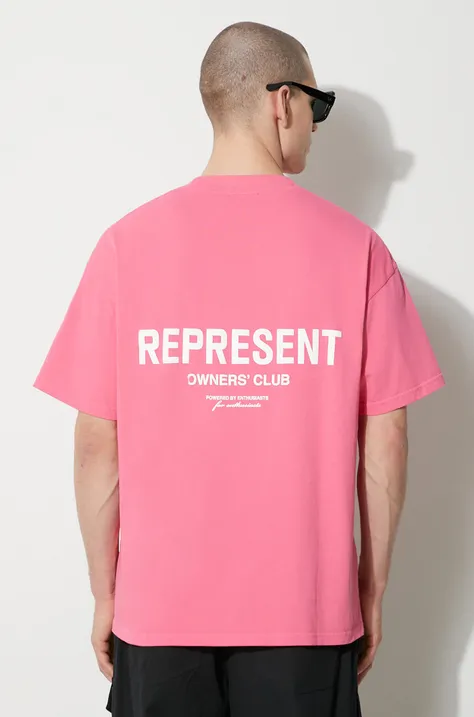 Βαμβακερό μπλουζάκι Represent Owners Club ανδρικό, χρώμα: ροζ, OCM409.144