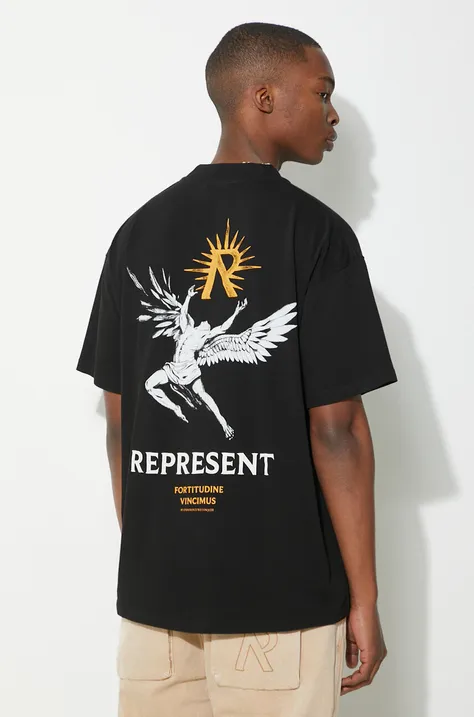 Represent cotton t-shirt Icarus men’s black color with a print MLM467.01