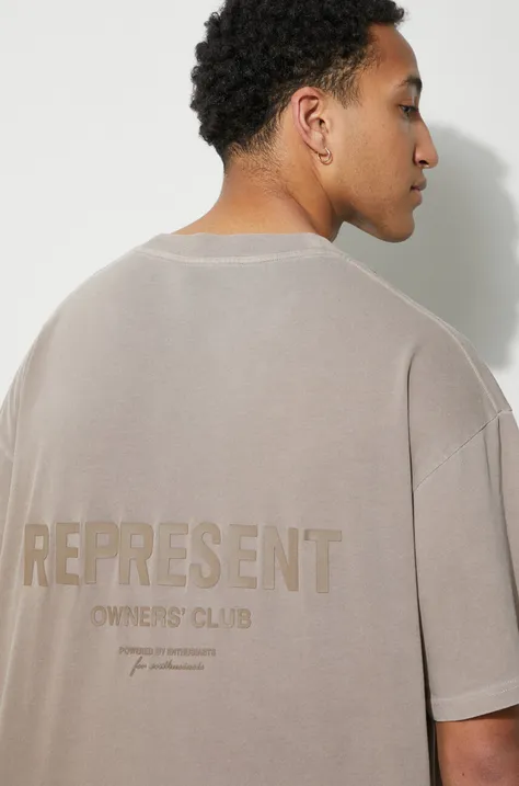 Pamučna majica Represent Owners Club za muškarce, boja: smeđa, s tiskom, OCM409.243