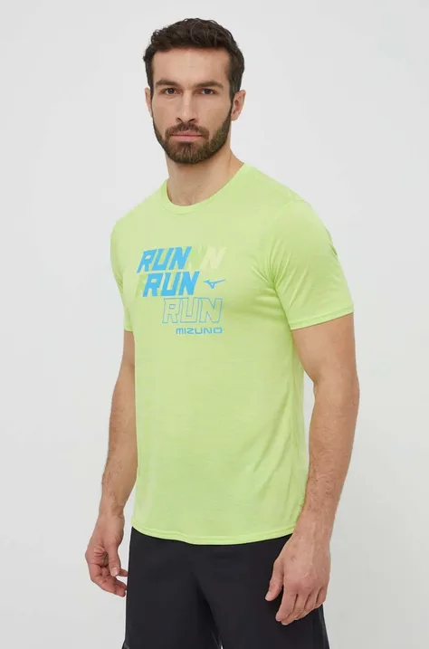Majica kratkih rukava za trčanje Mizuno Core Run boja: zelena, s tiskom, J2GAB008