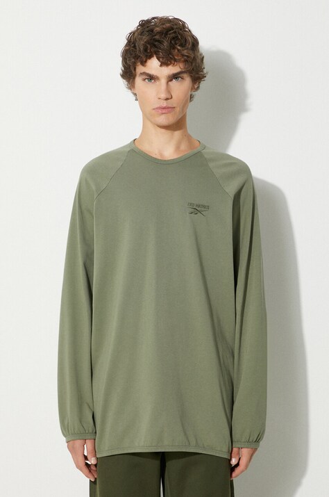 Reebok LTD longsleeve din bumbac T-Shirt culoarea verde, neted, RMAA00BC99JER0015500
