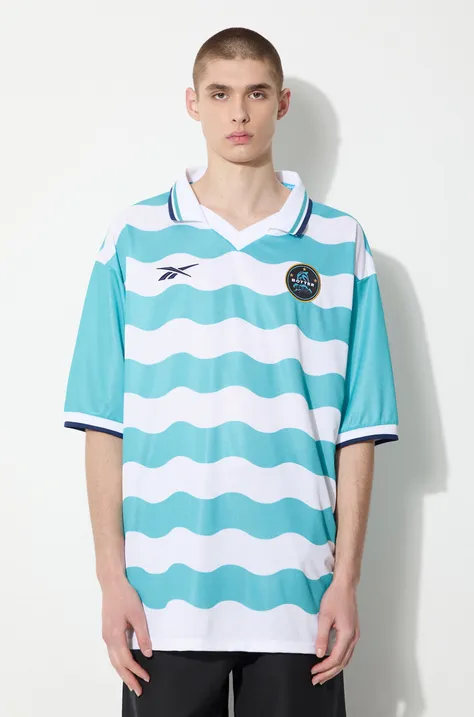 Polo tričko Reebok LTD Soccer Tee pánske, tyrkysová farba, vzorované, RMGB001C99FAB0014001