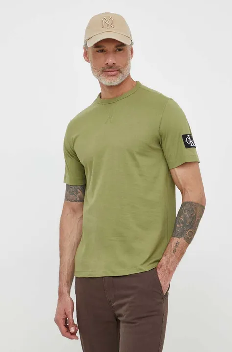 Бавовняна футболка Calvin Klein Jeans чоловіча колір зелений однотонна J30J323484