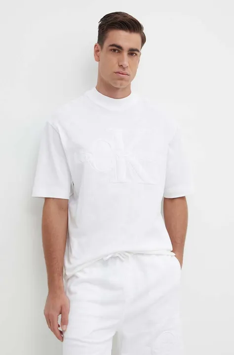 Majica kratkih rukava Calvin Klein Jeans za muškarce, boja: bež, s aplikacijom, J30J325210