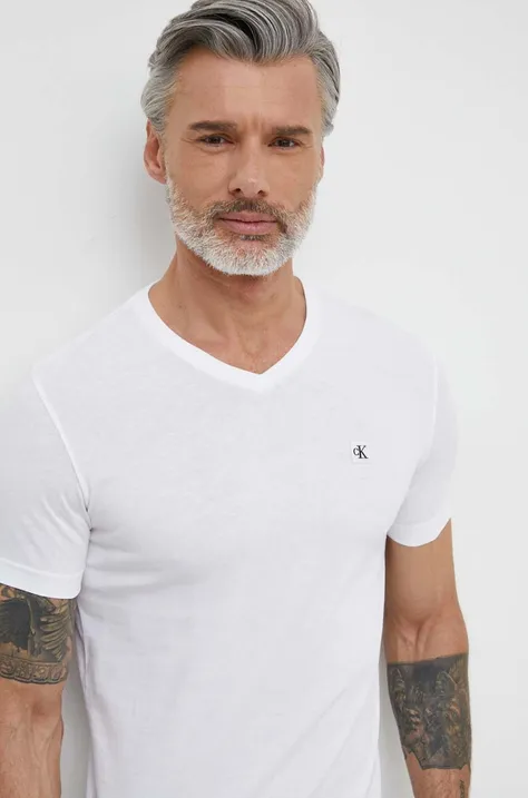 Calvin Klein Jeans tricou din bumbac bărbați, culoarea alb, uni J30J325212