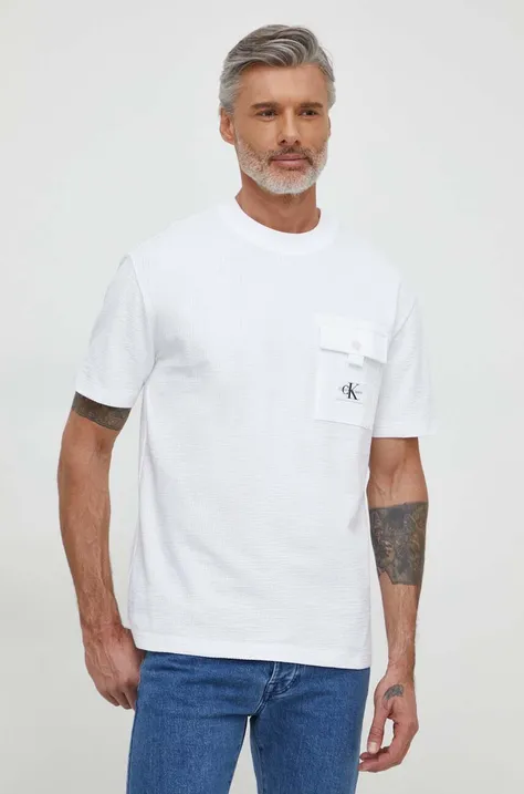 Kratka majica Calvin Klein Jeans moški, bela barva
