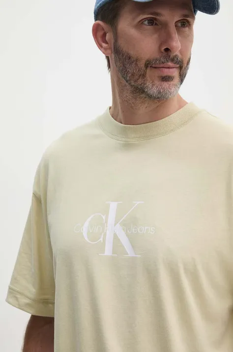 Bombažna kratka majica Calvin Klein Jeans moški, rumena barva