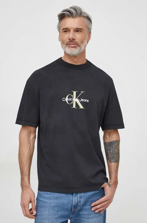 Хлопковая футболка Calvin Klein Jeans мужской цвет чёрный с принтом