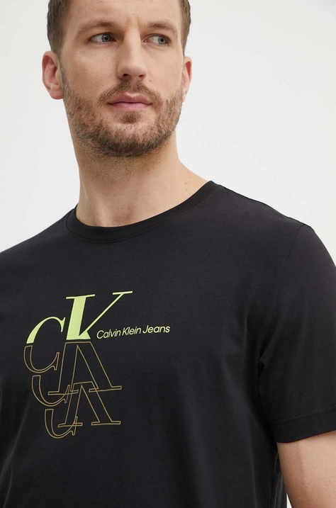 Bavlněné tričko Calvin Klein Jeans černá barva, s potiskem