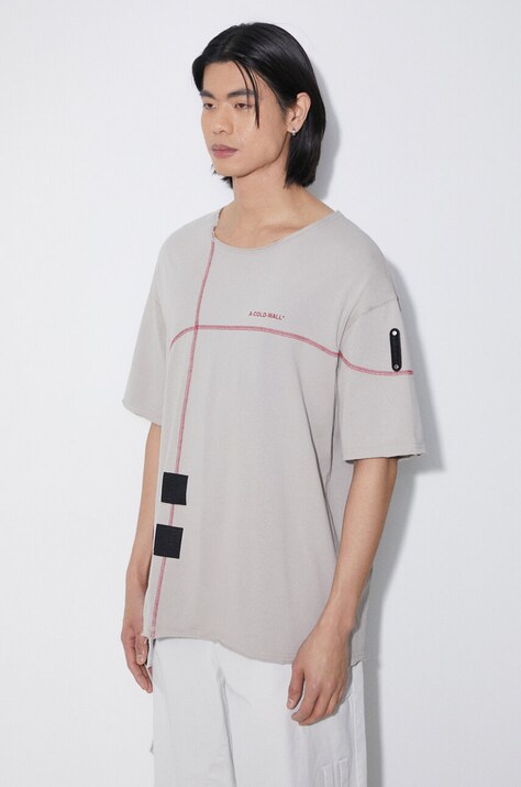 Pamučna majica A-COLD-WALL* Intersect T-Shirt za muškarce, boja: bež, s aplikacijom, ACWMTS179