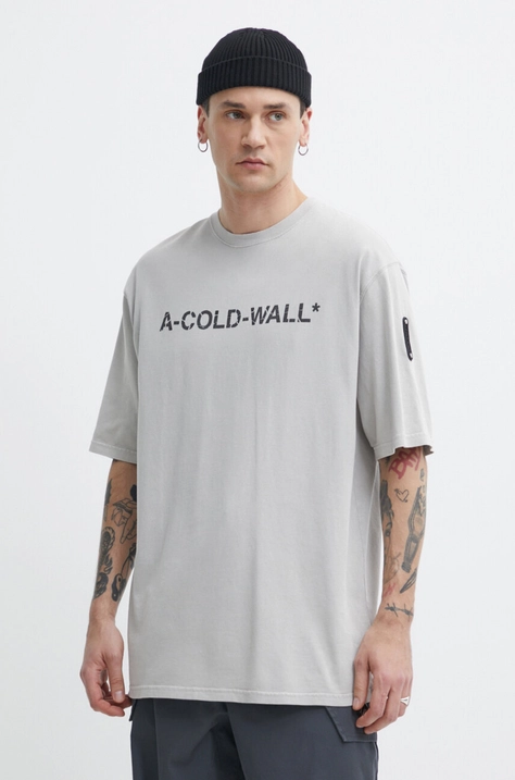 Βαμβακερό μπλουζάκι A-COLD-WALL* Overdye Logo T-Shirt ανδρικό, χρώμα: γκρι, ACWMTS186