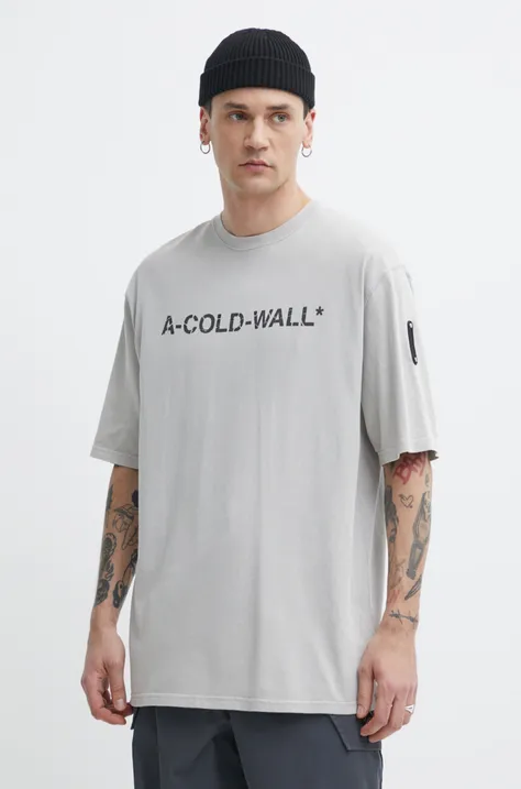 Bavlněné tričko A-COLD-WALL* Overdye Logo T-Shirt šedá barva, s potiskem, ACWMTS186