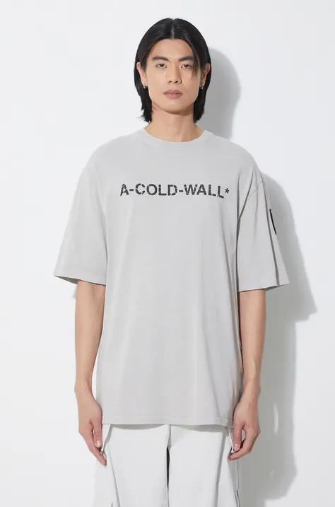 Bavlnené tričko A-COLD-WALL* Overdye Logo T-Shirt pánske, šedá farba, s potlačou, ACWMTS186