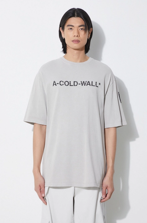 Βαμβακερό μπλουζάκι A-COLD-WALL* Overdye Logo T-Shirt ανδρικό, χρώμα: γκρι, ACWMTS186