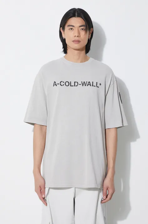 Памучна тениска A-COLD-WALL* Overdye Logo T-Shirt в сиво с принт ACWMTS186