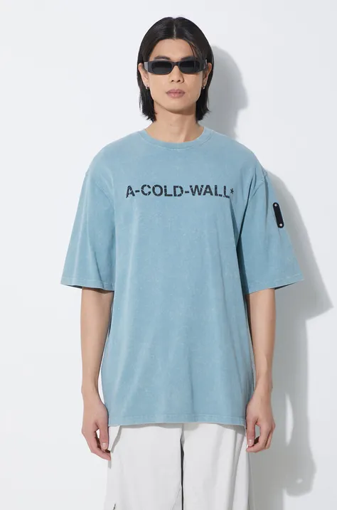 A-COLD-WALL* cotton t-shirt Overdye Logo T-Shirt men’s blue color with a print ACWMTS186