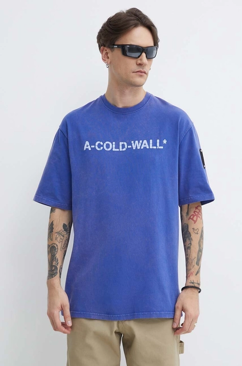 A-COLD-WALL* pamut póló Overdye Logo T-Shirt férfi, nyomott mintás, ACWMTS186