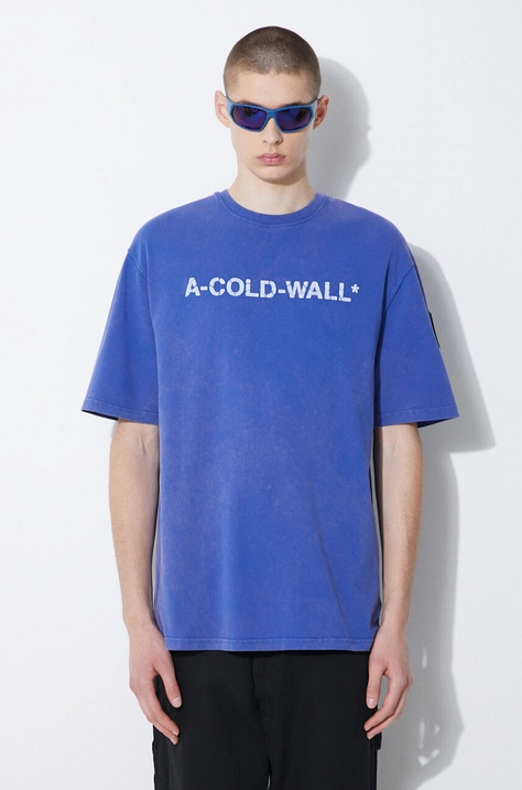 Bavlněné tričko A-COLD-WALL* Overdye Logo T-Shirt s potiskem, ACWMTS186