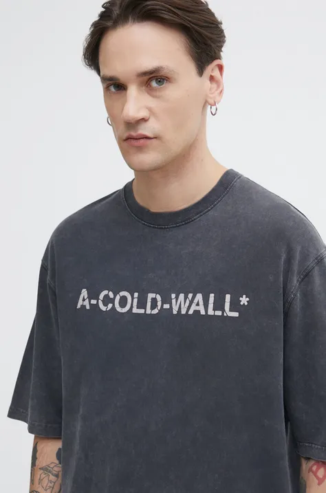 Хлопковая футболка A-COLD-WALL* Overdye Logo T-Shirt мужская цвет чёрный с принтом ACWMTS186