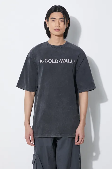 Памучна тениска A-COLD-WALL* Overdye Logo T-Shirt в черно с принт ACWMTS186