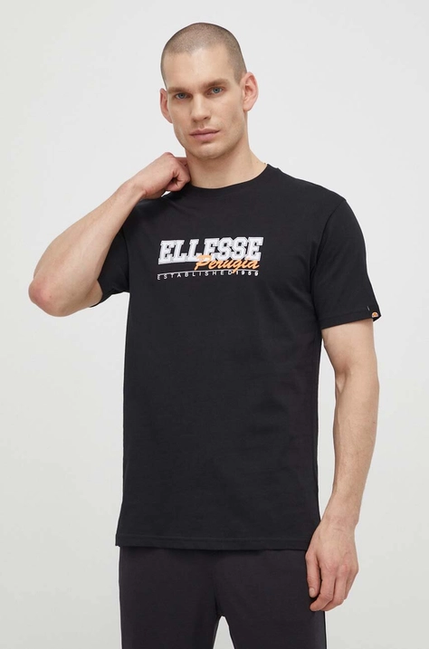 Pamučna majica Ellesse Zagda T-Shirt za muškarce, boja: crna, s tiskom, SHV20122