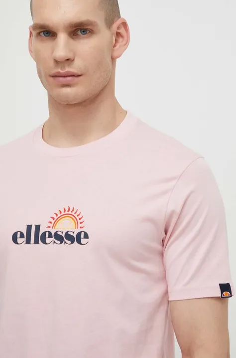 Pamučna majica Ellesse Trea T-Shirt za muškarce, boja: ružičasta, s tiskom, SHV20126