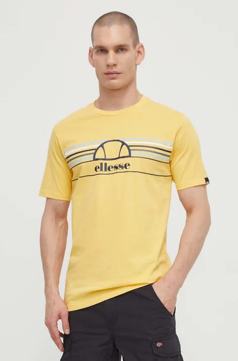 Pamučna majica Ellesse Lentamente T-Shirt za muškarce, boja: žuta, s tiskom, SHV11918