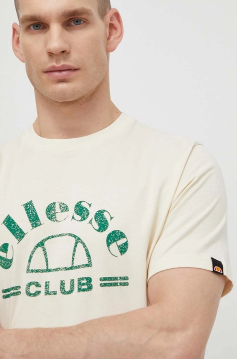 Pamučna majica Ellesse Club T-Shirt za muškarce, boja: bež, s tiskom, SHV20259