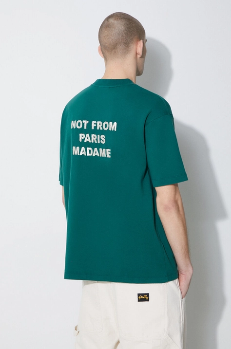 Drôle de Monsieur cotton t-shirt Le T-Shirt Slogan men’s green color D-TS190-CO002-FGN