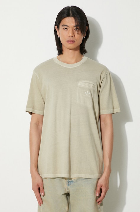 adidas Originals tricou din bumbac barbati, culoarea bej, neted, IS1763
