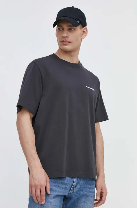 Bavlněné tričko Abercrombie & Fitch šedá barva, s potiskem