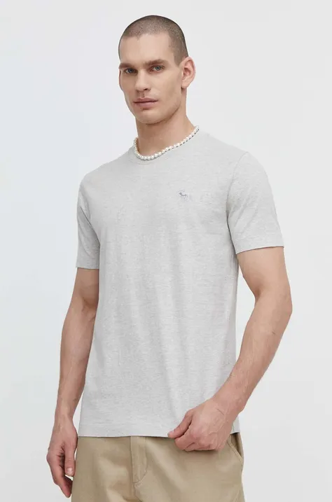Bavlnené tričko Abercrombie & Fitch pánsky, šedá farba, melanžový