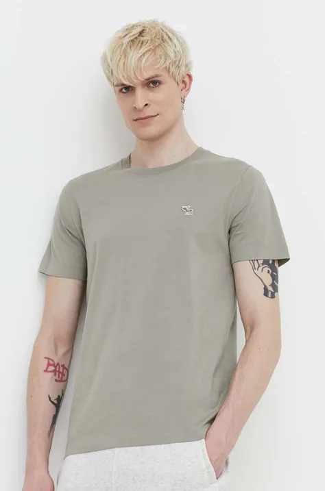 Abercrombie & Fitch t-shirt bawełniany męski kolor zielony gładki