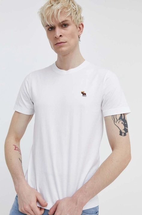 Abercrombie & Fitch t-shirt bawełniany męski kolor biały gładki