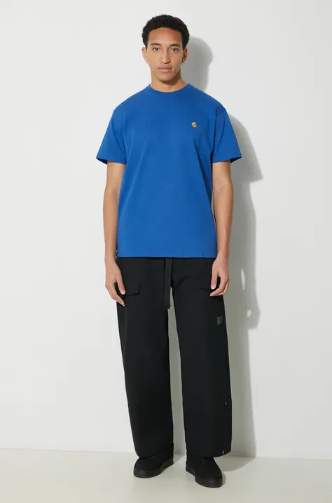 Памучна тениска Carhartt WIP S/S Chase T-Shirt в синьо с изчистен дизайн I026391.22KXX
