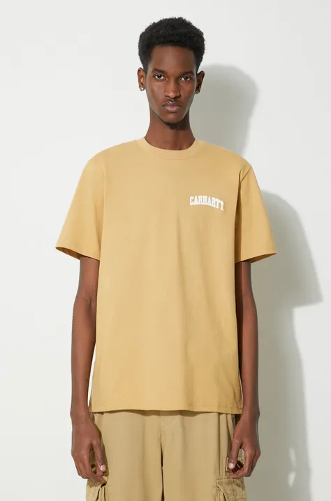 Бавовняна футболка Carhartt WIP S/S University Script T-Shirt чоловіча колір бежевий з принтом I028991.22SXX