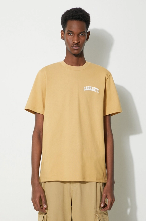 Carhartt WIP t-shirt bawełniany S/S University Script T-Shirt męski kolor beżowy z nadrukiem I028991.22SXX