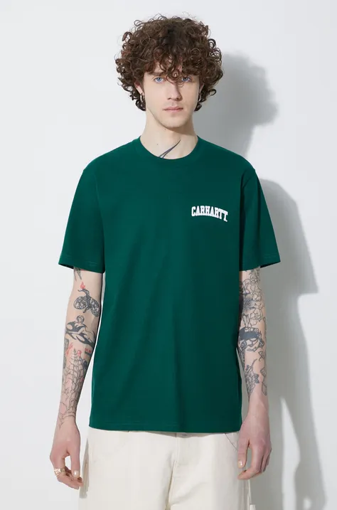 Pamučna majica Carhartt WIP S/S University Script T-Shirt za muškarce, boja: zelena, s tiskom, I028991.22VXX