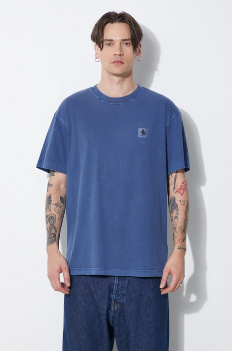 Bavlnené tričko Carhartt WIP S/S Nelson T-Shirt pánske, tmavomodrá farba, jednofarebný, I029949.1ZFGD