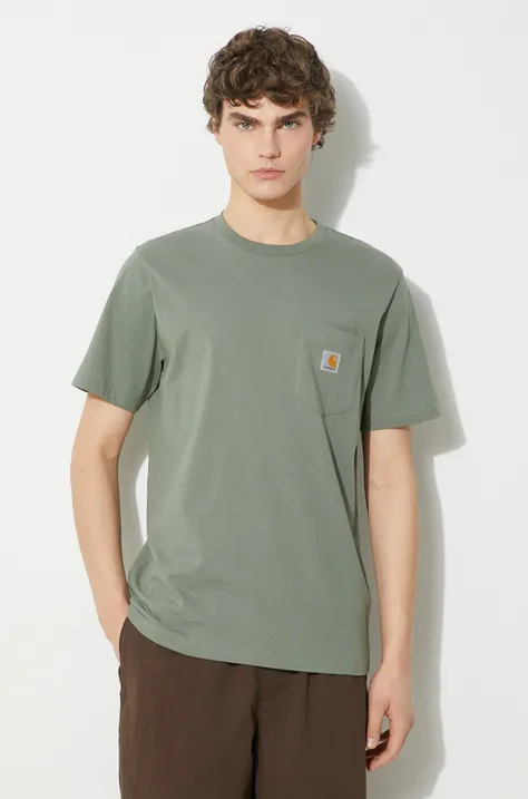 Pamučna majica Carhartt WIP S/S Pocket T-Shirt za muškarce, boja: zelena, bez uzorka, I030434.1YFXX