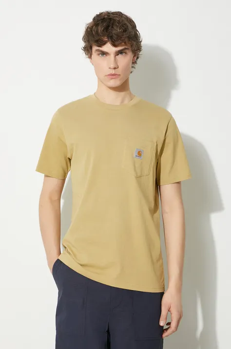 Carhartt WIP tricou din bumbac S/S Pocket T-Shirt barbati, culoarea bej, neted, I030434.1YKXX