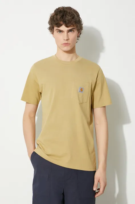 Памучна тениска Carhartt WIP S/S Pocket T-Shirt в бежово с изчистен дизайн I030434.1YKXX