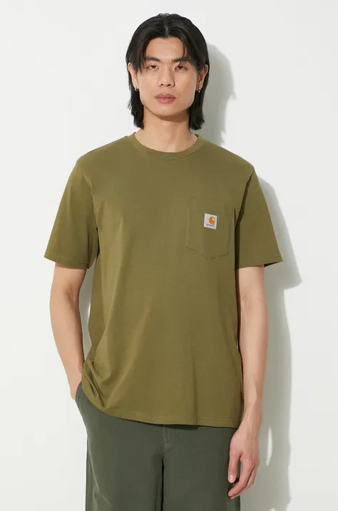 Carhartt WIP tricou din bumbac S/S Pocket T-Shirt barbati, culoarea verde, cu imprimeu, I030434.1YSXX