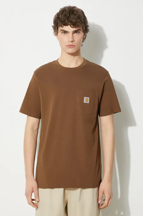 Pamučna majica Carhartt WIP S/S Pocket T-Shirt za muškarce, boja: smeđa, bez uzorka, I030434.1ZDXX