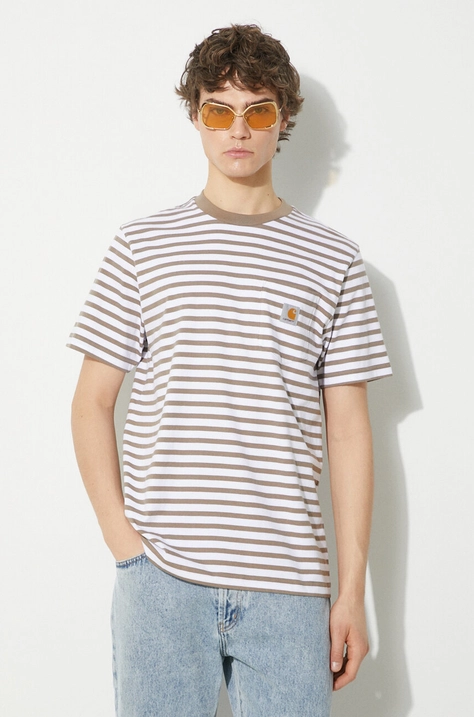 Βαμβακερό μπλουζάκι Carhartt WIP S/S Seidler Pocket T-Shirt ανδρικό, χρώμα: καφέ, I032311.1Z2XX